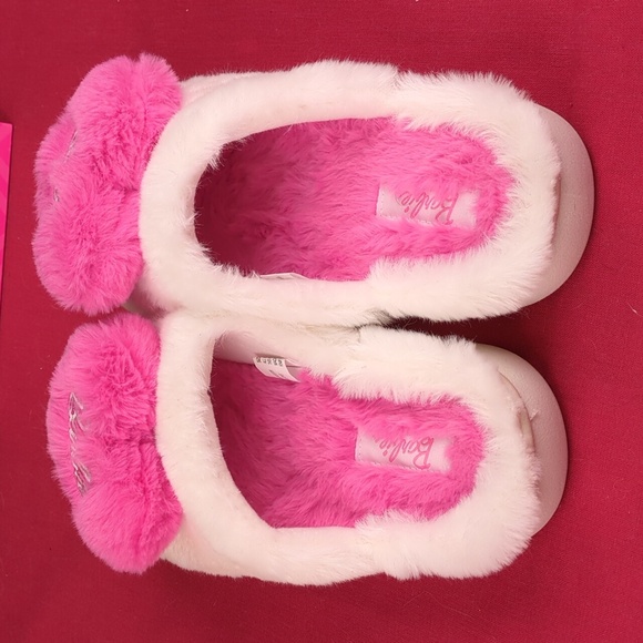 Plush Barbie Slippers With Hearts, Pink And White Like New - Picture 4 of 10